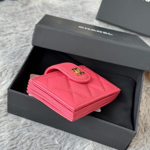 CC Accordion Card Holder Pink Gold-tone Metal Caviar 242653