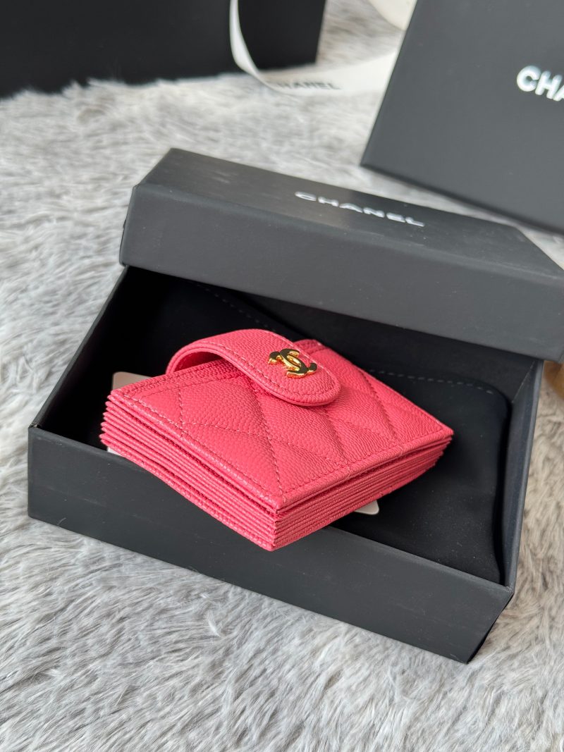 CC Accordion Card Holder Pink Gold-tone Metal Caviar 242653