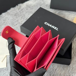 CC Accordion Card Holder Pink Gold-tone Metal Caviar 242653