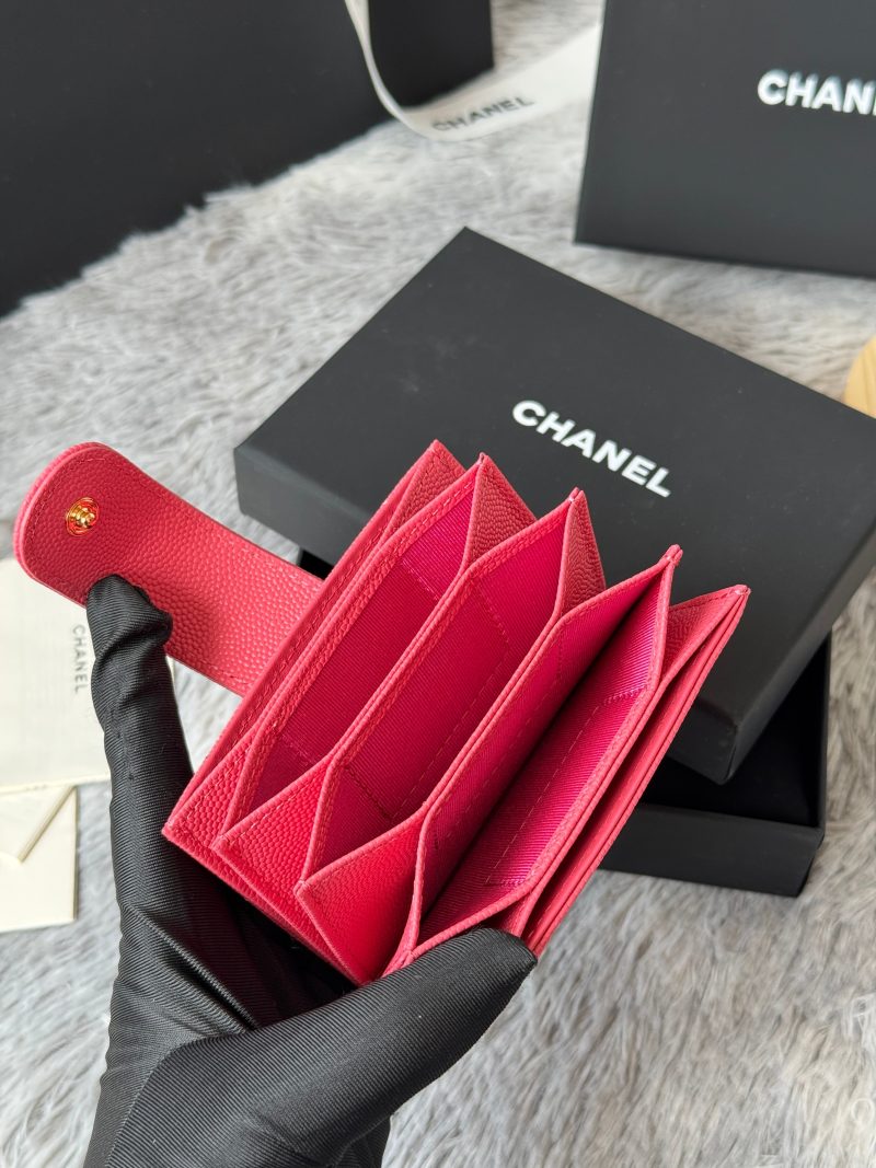 CC Accordion Card Holder Pink Gold-tone Metal Caviar 242653