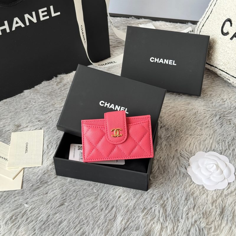 CC Accordion Card Holder Pink Gold-tone Metal Caviar 242653