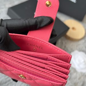 CC Accordion Card Holder Pink Gold-tone Metal Caviar 242653