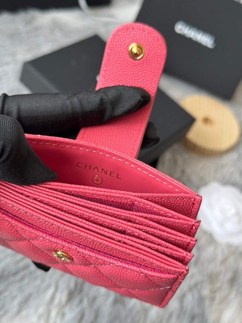 CC Accordion Card Holder Pink Gold-tone Metal Caviar 242653