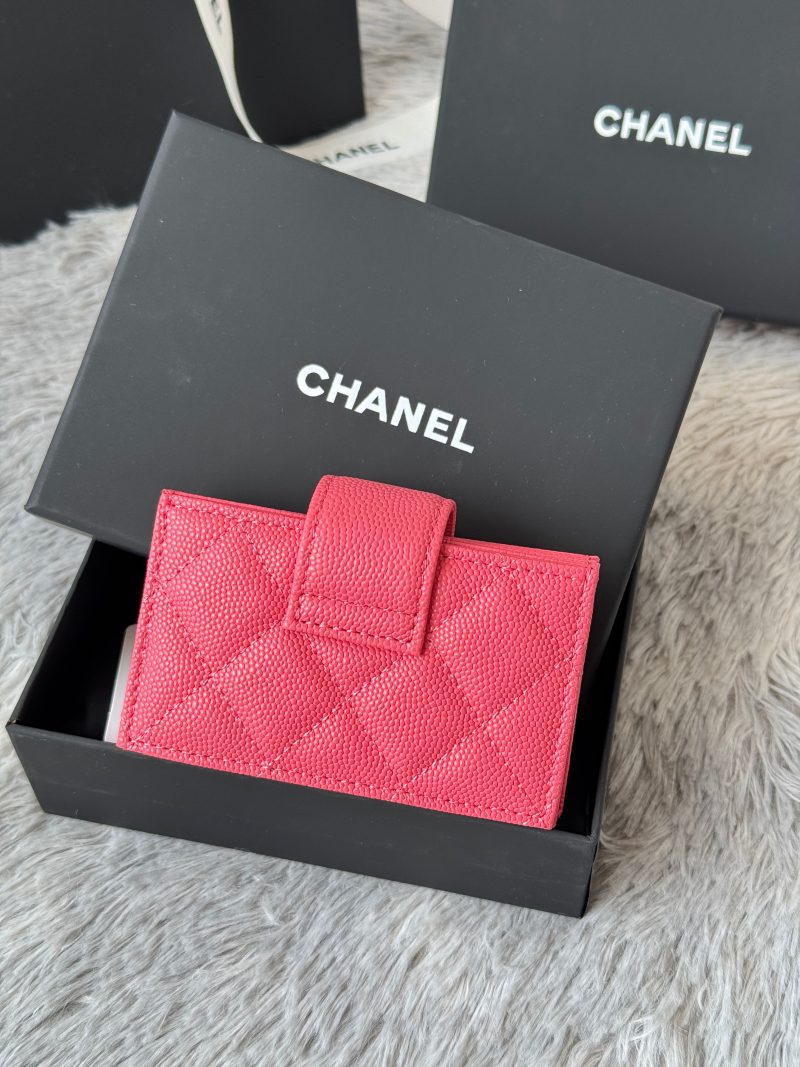 CC Accordion Card Holder Pink Gold-tone Metal Caviar 242653