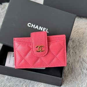 CC Accordion Card Holder Pink Gold-tone Metal Caviar 242653