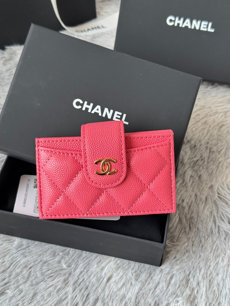 CC Accordion Card Holder Pink Gold-tone Metal Caviar 242653