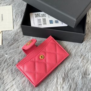 CC Accordion Card Holder Pink Gold-tone Metal Caviar 242653