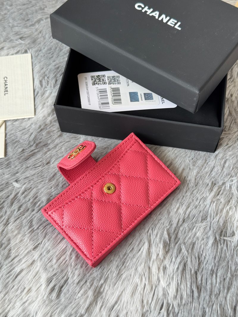 CC Accordion Card Holder Pink Gold-tone Metal Caviar 242653