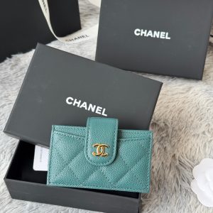 CC Accordion Card Holder Green Gold-tone Metal Caviar 242655