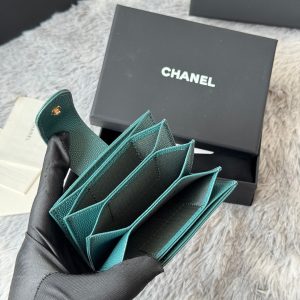 CC Accordion Card Holder Green Gold-tone Metal Caviar 242655