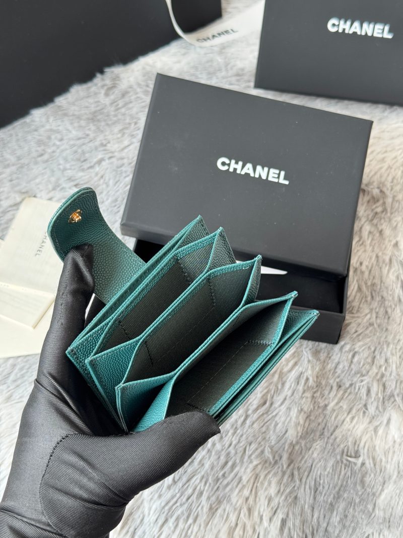 CC Accordion Card Holder Green Gold-tone Metal Caviar 242655