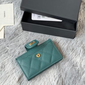 CC Accordion Card Holder Green Gold-tone Metal Caviar 242655