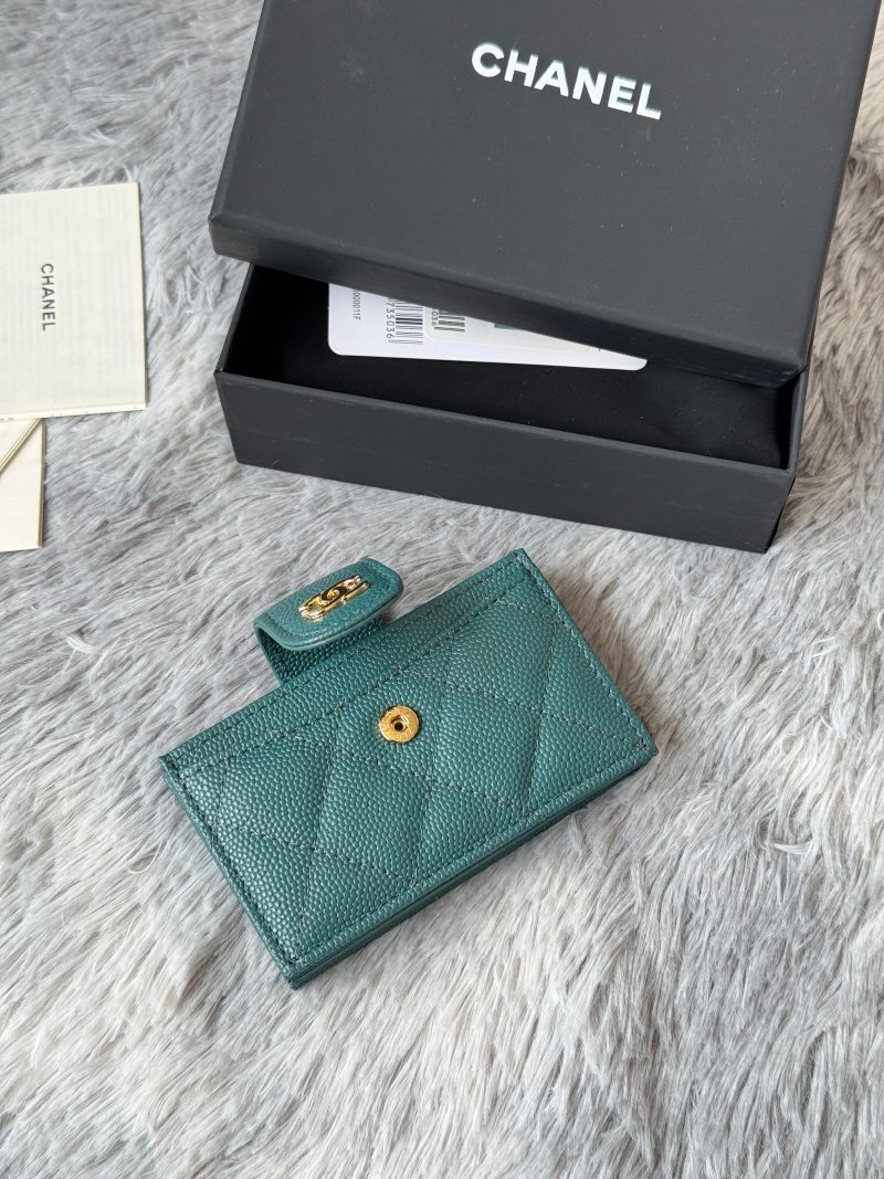 CC Accordion Card Holder Green Gold-tone Metal Caviar 242655