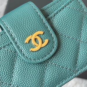 CC Accordion Card Holder Green Gold-tone Metal Caviar 242655