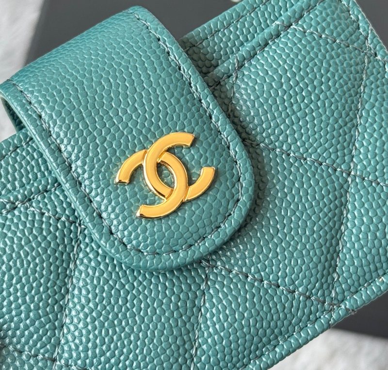 CC Accordion Card Holder Green Gold-tone Metal Caviar 242655