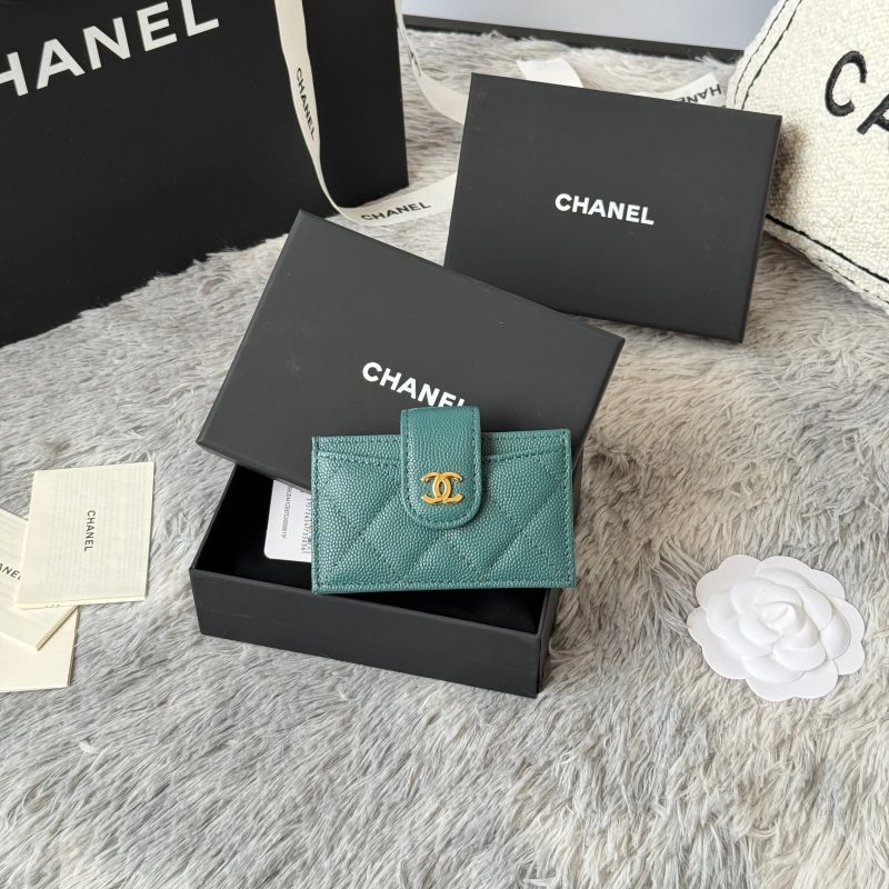 CC Accordion Card Holder Green Gold-tone Metal Caviar 242655