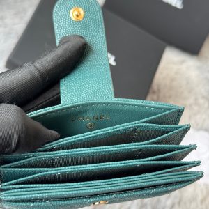 CC Accordion Card Holder Green Gold-tone Metal Caviar 242655