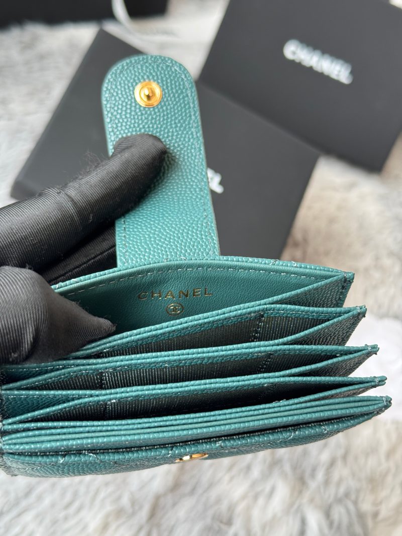 CC Accordion Card Holder Green Gold-tone Metal Caviar 242655