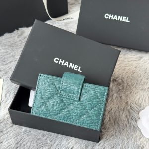 CC Accordion Card Holder Green Gold-tone Metal Caviar 242655