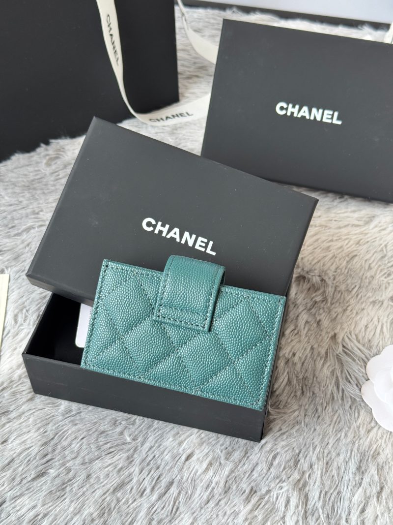 CC Accordion Card Holder Green Gold-tone Metal Caviar 242655