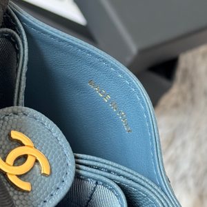 CC Accordion Card Holder Blue Gold-tone Metal Caviar 242659