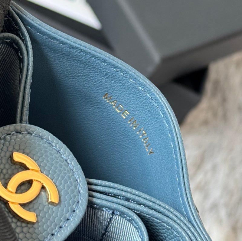 CC Accordion Card Holder Blue Gold-tone Metal Caviar 242659