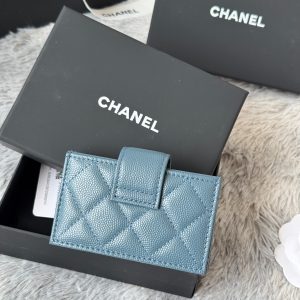 CC Accordion Card Holder Blue Gold-tone Metal Caviar 242659