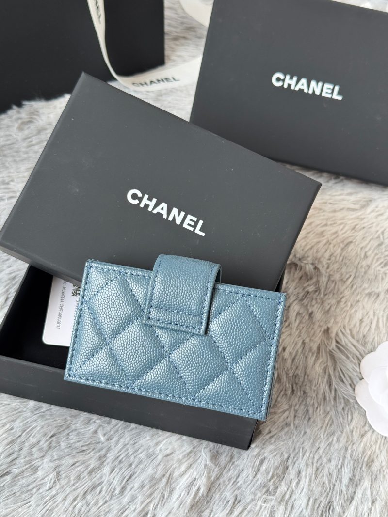 CC Accordion Card Holder Blue Gold-tone Metal Caviar 242659