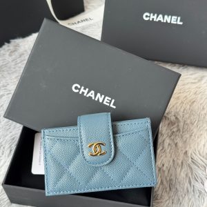 CC Accordion Card Holder Blue Gold-tone Metal Caviar 242659