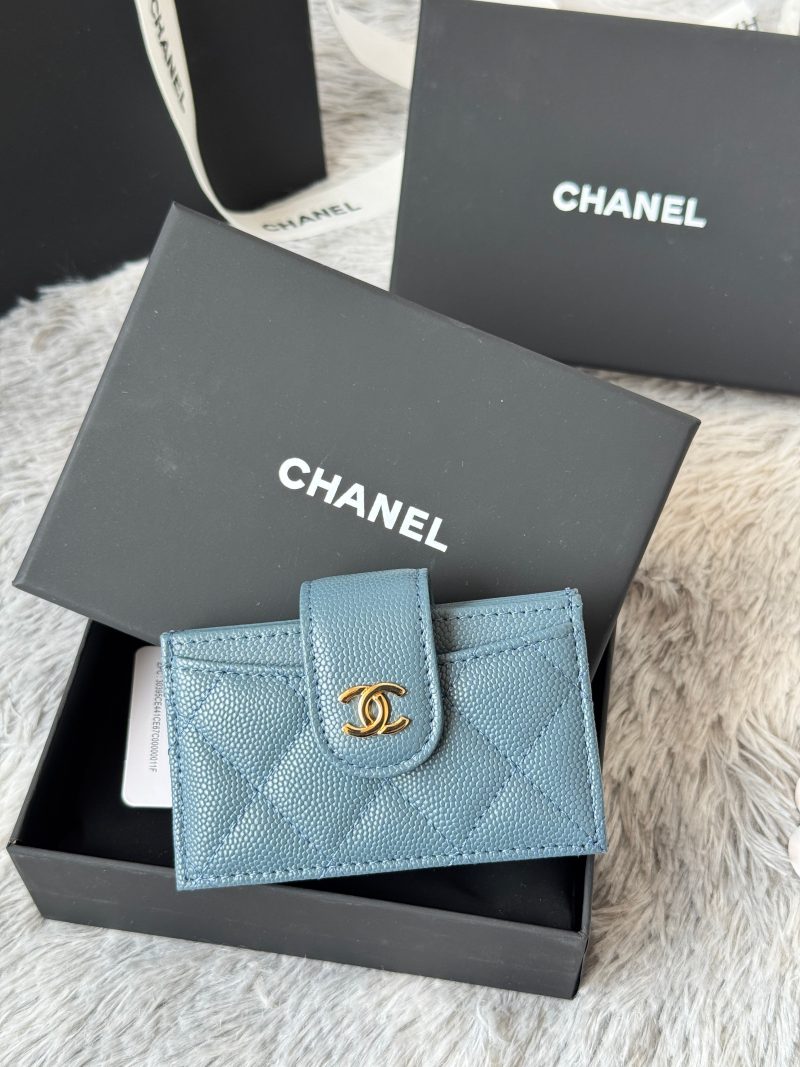 CC Accordion Card Holder Blue Gold-tone Metal Caviar 242659