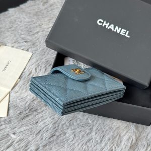 CC Accordion Card Holder Blue Gold-tone Metal Caviar 242659