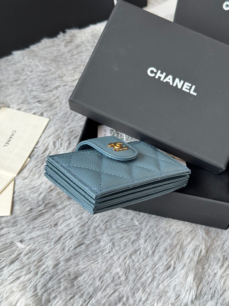 CC Accordion Card Holder Blue Gold-tone Metal Caviar 242659