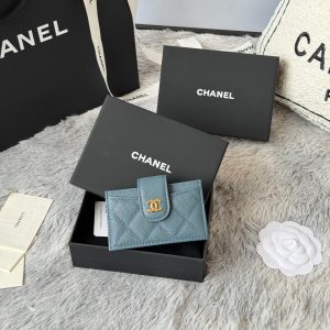 CC Accordion Card Holder Blue Gold-tone Metal Caviar 242659