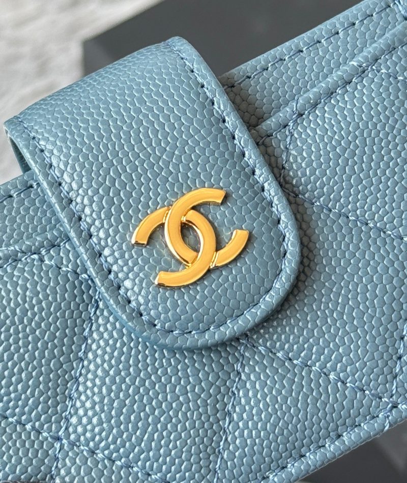 CC Accordion Card Holder Blue Gold-tone Metal Caviar 242659