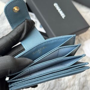 CC Accordion Card Holder Blue Gold-tone Metal Caviar 242659