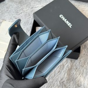 CC Accordion Card Holder Blue Gold-tone Metal Caviar 242659