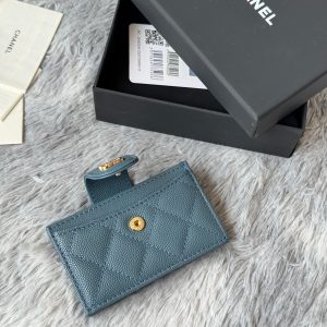 CC Accordion Card Holder Blue Gold-tone Metal Caviar 242659