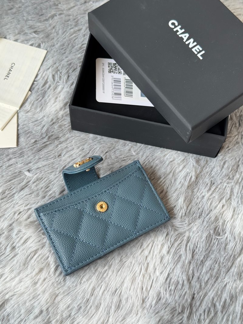 CC Accordion Card Holder Blue Gold-tone Metal Caviar 242659