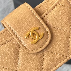 CC Accordion Card Holder Beige Gold-tone Metal Caviar 242661