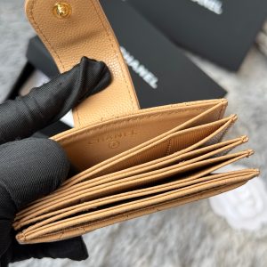 CC Accordion Card Holder Beige Gold-tone Metal Caviar 242661