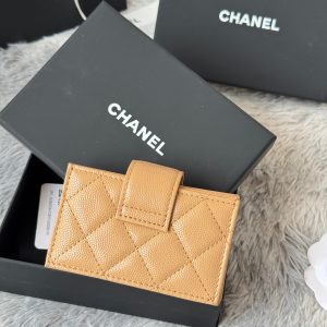 CC Accordion Card Holder Beige Gold-tone Metal Caviar 242661