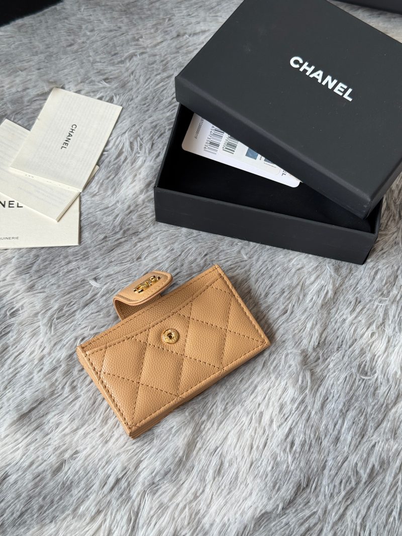 CC Accordion Card Holder Beige Gold-tone Metal Caviar 242661