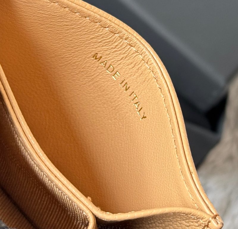 CC Accordion Card Holder Beige Gold-tone Metal Caviar 242661