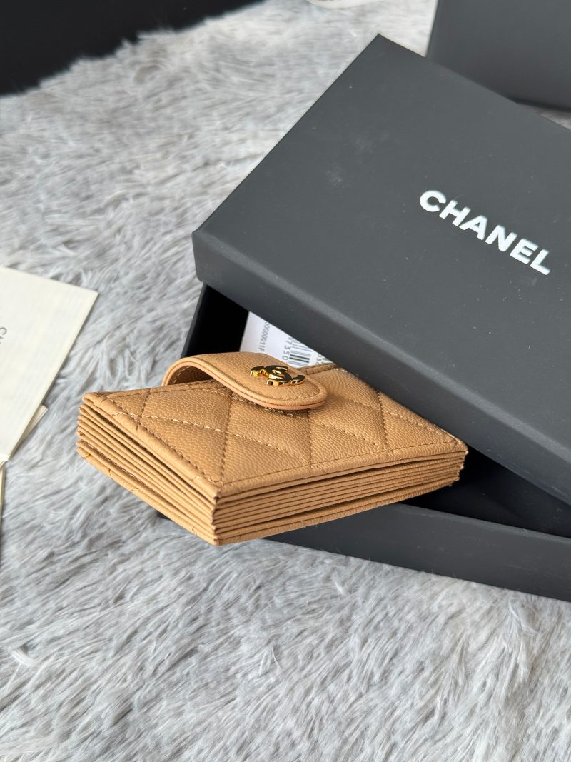 CC Accordion Card Holder Beige Gold-tone Metal Caviar 242661