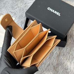 CC Accordion Card Holder Beige Gold-tone Metal Caviar 242661