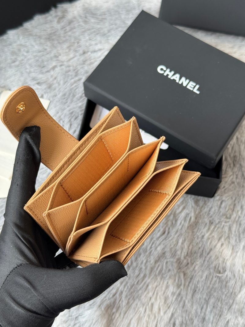 CC Accordion Card Holder Beige Gold-tone Metal Caviar 242661