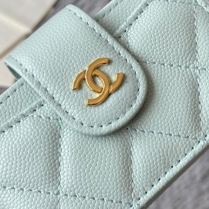 CC Accordion Card Holder Light Blue Gold-tone Metal Caviar 242663