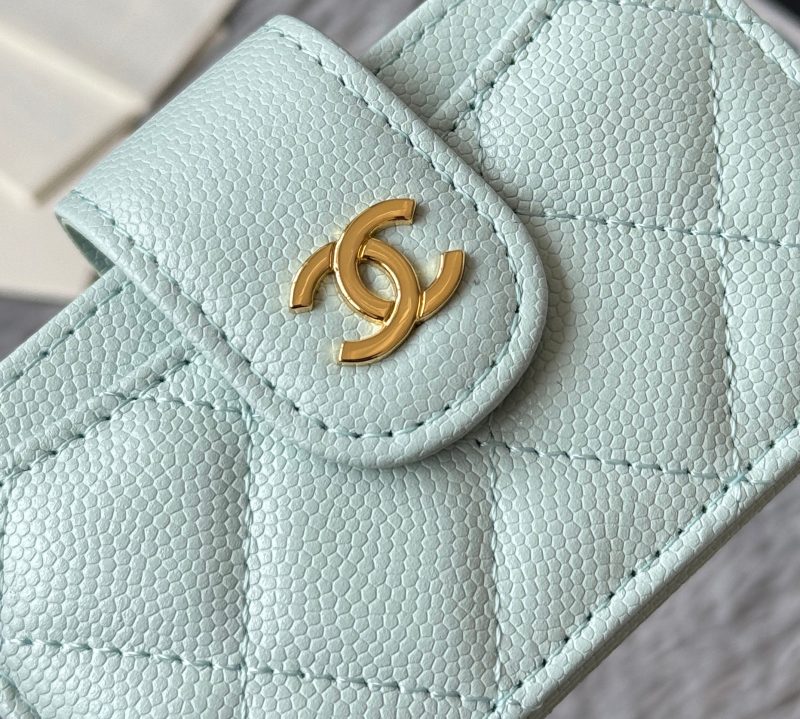 CC Accordion Card Holder Light Blue Gold-tone Metal Caviar 242663