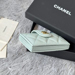 CC Accordion Card Holder Light Blue Gold-tone Metal Caviar 242663