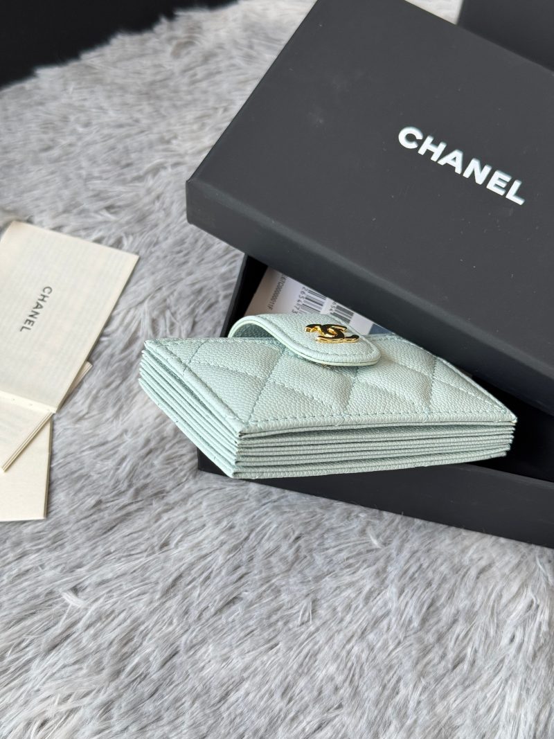 CC Accordion Card Holder Light Blue Gold-tone Metal Caviar 242663